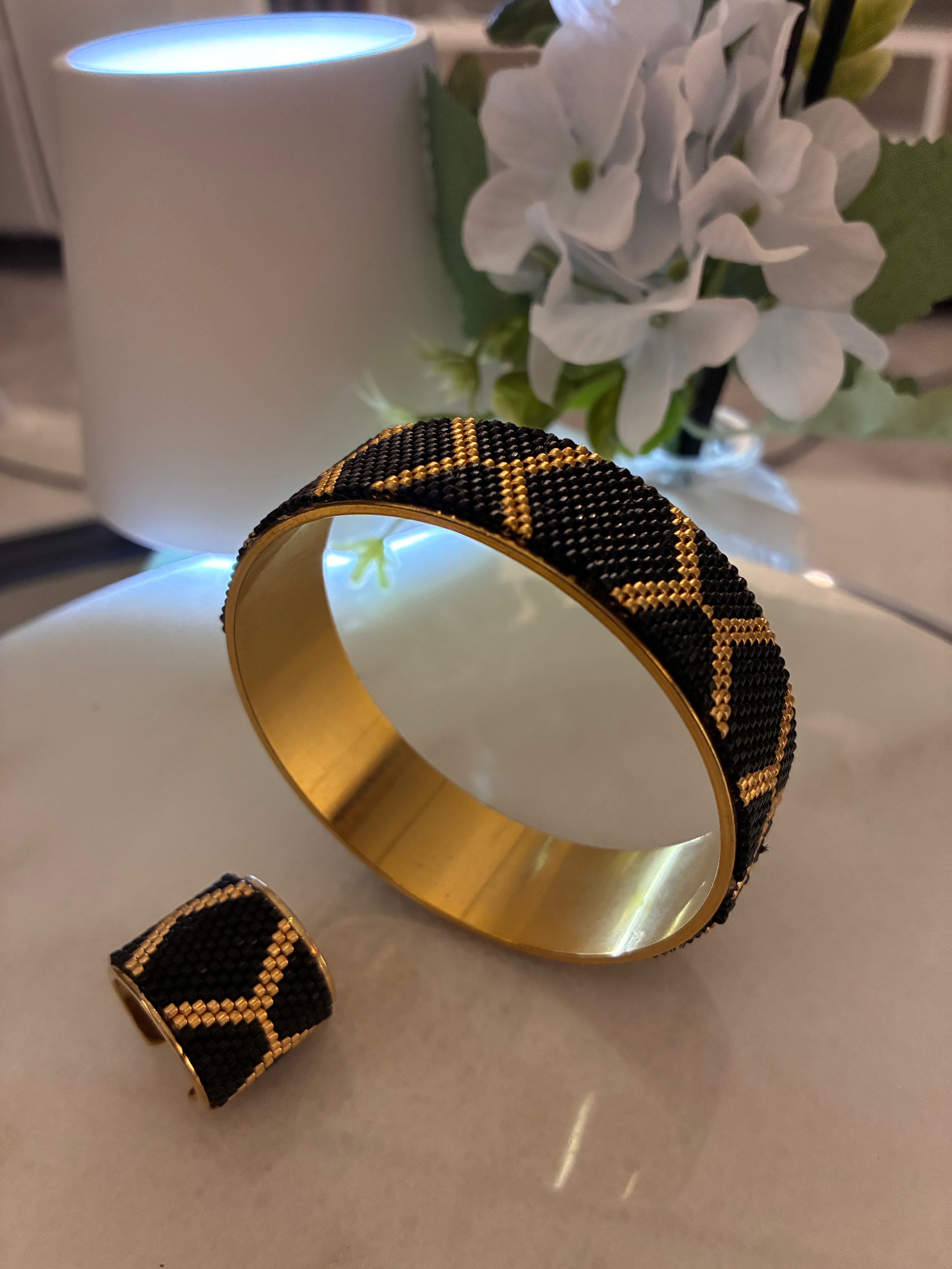 Miyuki çelik bileklik yüzük