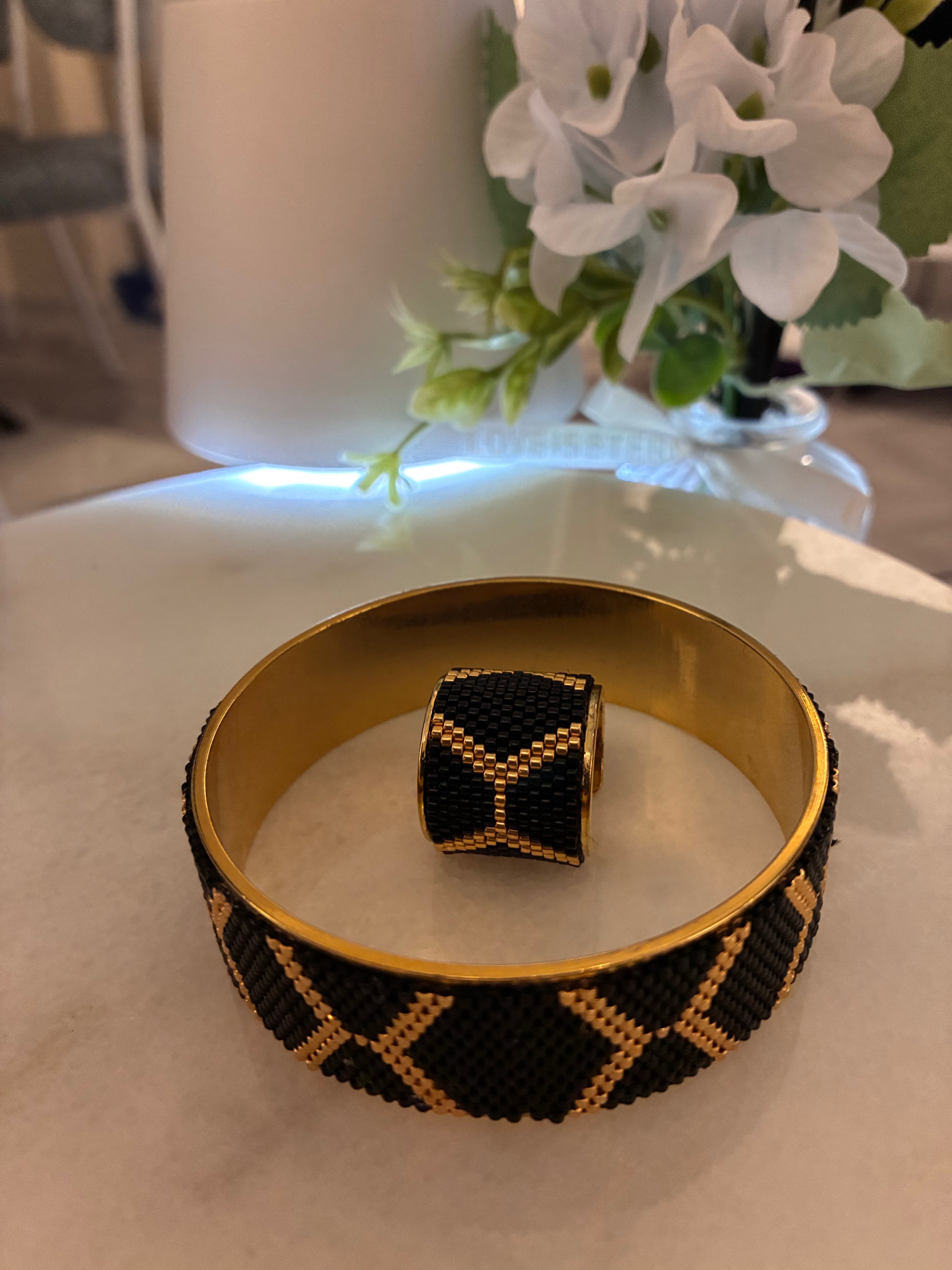 Miyuki çelik bileklik yüzük